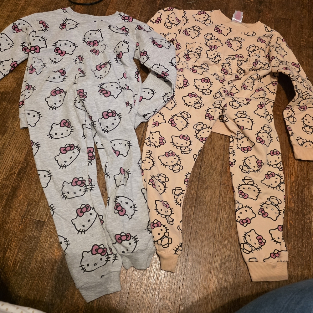 Hello Kitty Girls' 2-Pack Cotton Pajama One-Pieces - Gray & Peach